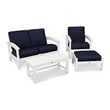 What are the shipping options for patio conversation sets? Trex Outdoor Furniture Rockport 4 Piece Frame Patio Set With Navy Sunbrella Cushions In The Patio Dining Sets Department At Lowes Com