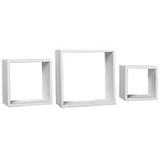 3 Piece White Wooden Cube Wall Shelf Set
