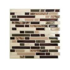 The adhesive tile mat we used worked really well, but there is a similar product you can buy at home depot or lowes. Smart Tiles 10 In X 10 In Bellagio Mosaik Peel And Stick Decorative Wall Tile In Browns 1 Piece Sm1034 Smart Tiles Stick On Tiles Self Adhesive Wall Tiles