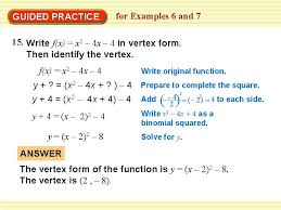 a quadratic function in vertex