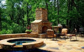 Hot Tub Outdoor Fireplace And Kitchen