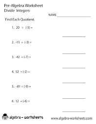 Division Pre Algebra Worksheet Printable