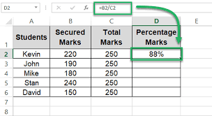 a percene formula in excel