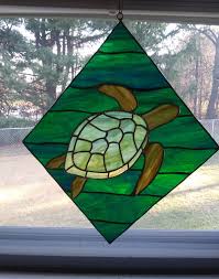 sea turtle stained glass panel