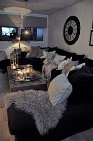 basement sofa w gray pillows living
