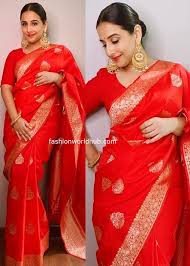 vidya balan stuns in a red silk saree