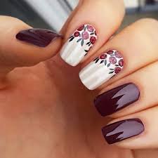 nail designs finger nail design nail art gel nails rose pattern burgundy color nail polish