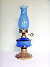 vintage blue glass kerosene oil lamp