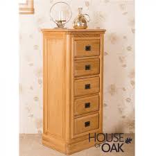 lyon oak 5 drawer tall chest of drawers