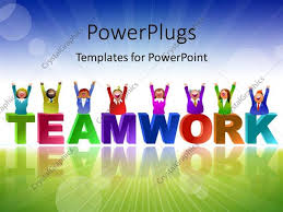Powerpoint Template Team In Different Colors Over The Word Teamwork