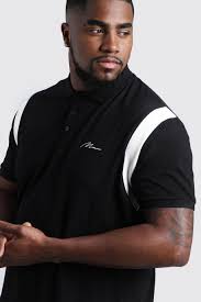 Große Größen MAN Jersey-Poloshirt mit Schulterstreifen | boohoo