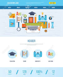 One Page Web Design Template With Icons Of Education Set Of