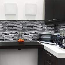 Plastic backsplash is perhaps the easiest type of material to install. Jeffrey Court Binary Code Gray And Blue 11 625 In X 11 625 In Interlocking Metal Mosaic Tile 0 938 Sq Ft Each 99000 The Home Depot
