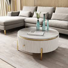Surely, a coffee table with a storage shelf underneath its top is nothing unusual. White Round Coffee Table With Storage Modern Faux Marble Accent Table Stainless Steel In Gold