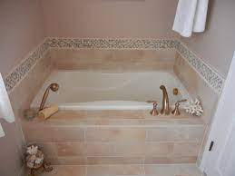 custom tile garden tub with backsplash