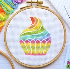 Pattern Quick Stitch Cupcake Cross Stitch Chart Easy Cute Simple Modern Design Happy Dmc Colours Fits 5 Inch Hoop