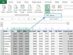 how to group columns in excel