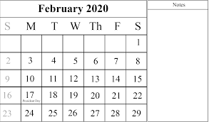 Free Monthly February Calendar 2020 Printable Template