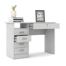 One of the most difficult parts of organizing an office desk is keeping all of the smaller materials that you the mesh design also makes each section easily visible from your desk so you don't have to open multiple drawers to find what you're looking for. Tvilum Modern Walden Desk With 5 Drawers White Finish Walmart Com In 2021 White Desk Bedroom Small Room Desk Desk With Drawers