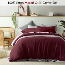 Details About 100 Linen Merlot Quilt Cover Set By Vintage Design Homewares All Sizes