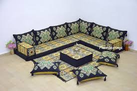 L Shaped Black Moroccan Floor Sofa