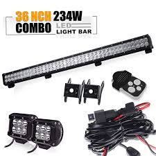 Quakeworld 36 Inch Led Light Bar 234w Combo Beam Light Bar With Pair 4inch 18w Led Pods Cube Driving Light 3 Lead Wirng Harness Kit For Van Wagon Pickup Atv Suv Truck 4wd