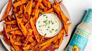 Recipe for spicy dipping sauce with sriracha for sweet potato fries or roasted vegetables kalyn's kitchen sour cream, sweet potato, lime juice, sriracha sauce, mayo dipping sauce for sweet potato fries the gunny sack chopped cilantro, mayonnaise, sour cream, cumin, salt, lime juice and 1 more 3 Ingredient Airfryer Sweet Potato Fries Primal Kitchen