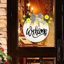 lighted welcome wreath sign front door