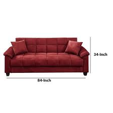 Benjara Red Microfiber Adjustable Sofa