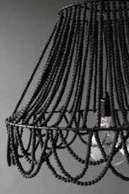 Diy Black Beaded Chandelier With Lamp Frame Can Also Use Hanging Plant Basket From The Dollar Store As A Frame Diy Chandelier Beaded Lamps Beaded Chandelier