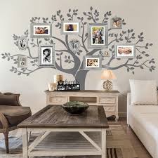 rustic living room family tree wall