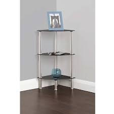 Black Glass 3 Tier Corner Shelving Unit