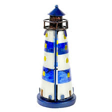 Stained Glass Lighthouse Blue 18cm