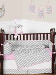 Pink And Grey Chevron Crib Bedding