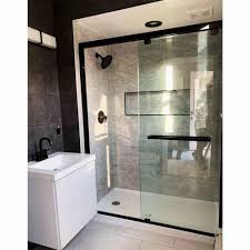 Black Glass Sliding Bathroom Door Interior