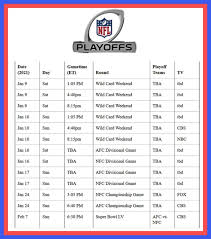 2021 nfl playoffs & championship tv schedule. Printable Nfl Playoff Game Schedule For The 2020 21 Season Interbasket