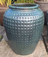 Glazed Dimpled Water Jar Green Large