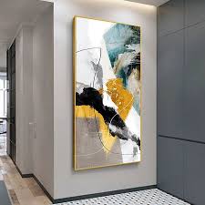Gold Teal Abstract Painting Vertical