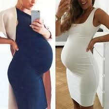 Details About Maternity Midi Dress Pregnant Women O Neck Sleeveless Nursing Vest Dress Momo