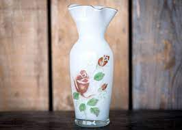 Vintage Rose Vase White Glass With Gold