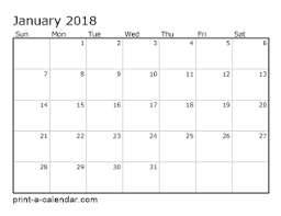 2018 Printable Monthly Calendar