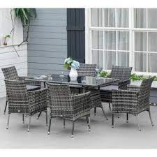 Furniture Glass Patio Table 6 Wicker Chairs