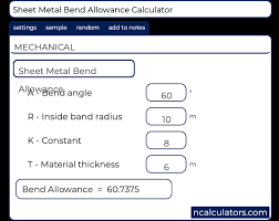 sheet metal bend allowance calculator