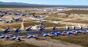 hundreds of jets parked at airport to