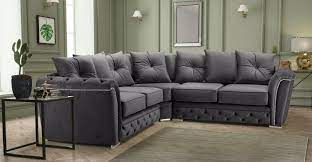 hhi dark grey plush fabric corner sofa