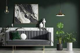 a green wall grey carpet minimalist