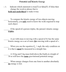 Solved Potential And Kinetic Energy 1 1