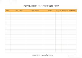free printable potluck signup sheet