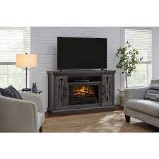 Stylewell Chelsea 62 In Freestanding Electric Fireplace Tv Stand In Gray Fawn Aged Oak