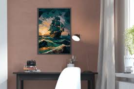 Wall Art Sea Sunset With Pirate Ship
